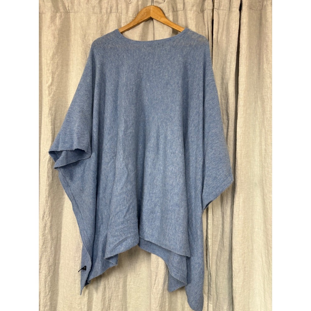 Beryll Womens 100%‎ Cashmere Poncho Sweater Light Blue Crew Neck One Size OS